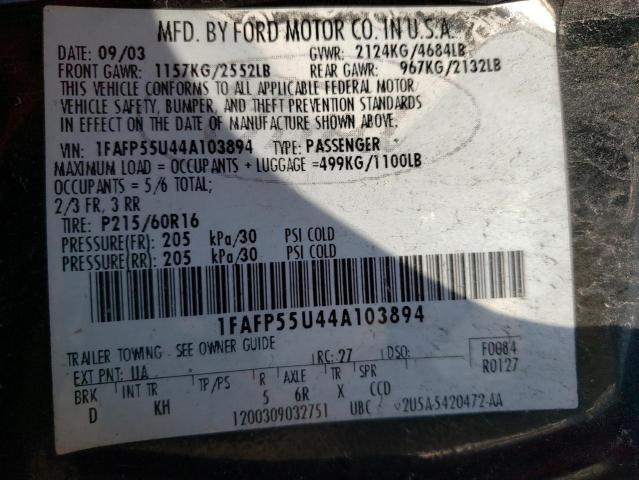 Photo 10 from auction – 2004 FORD TAURUS SES with VIN 1FAFP55U44A103894