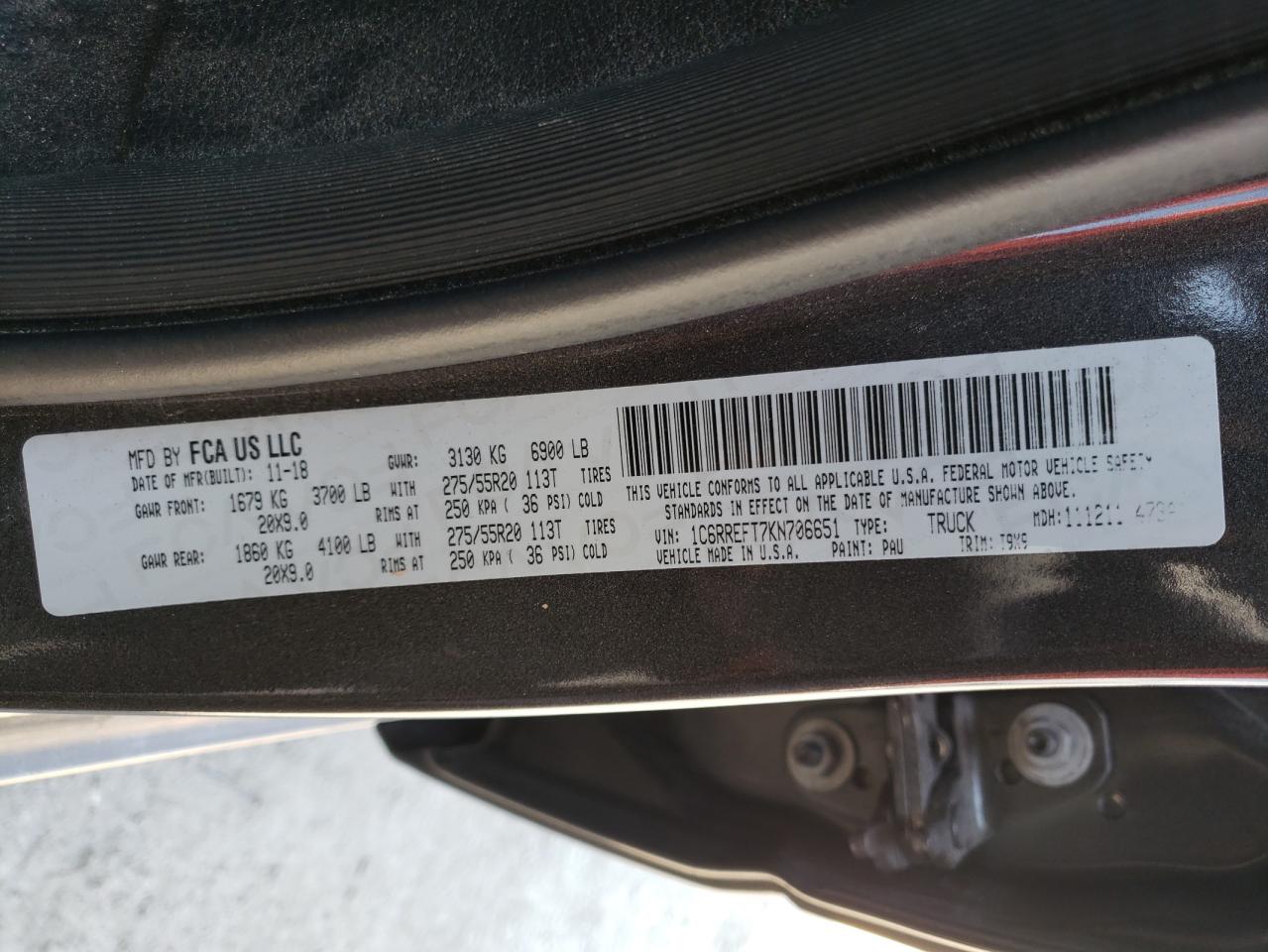 Photo 10 from auction – 2019 RAM 1500 BIG H with VIN 1C6RREFT7KN706651