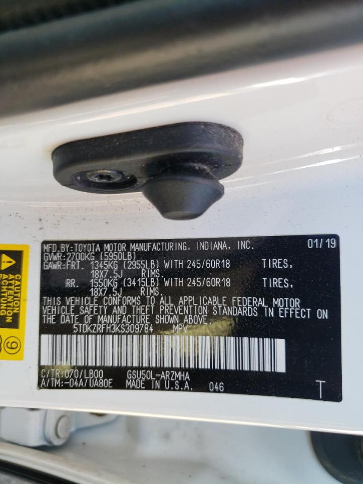 Photo 10 from auction – 2019 TOYOTA HIGHLANDER with VIN 5TDKZRFH3KS309784