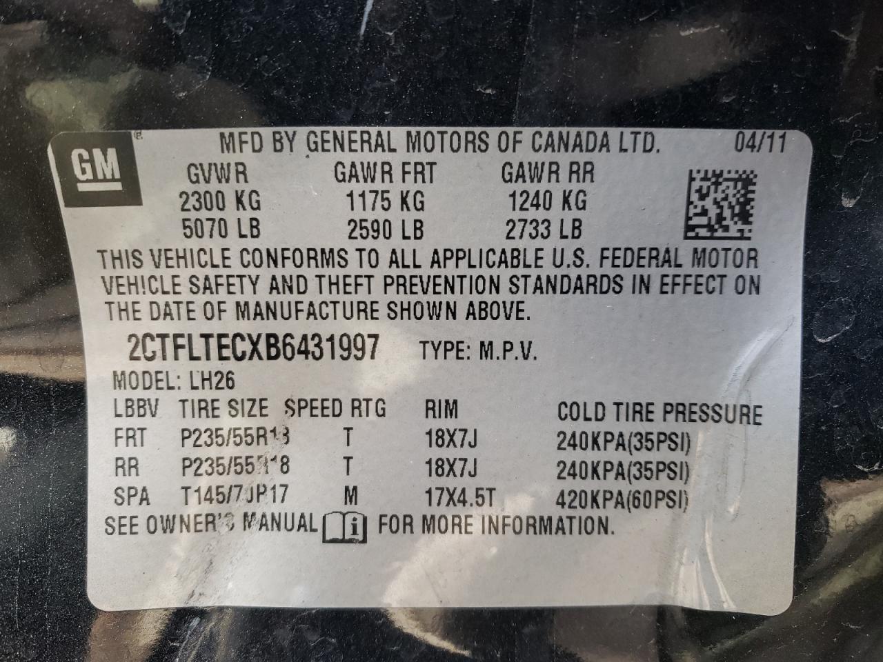 Photo 10 from auction – 2011 GMC TERRAIN SL with VIN 2CTFLTECXB6431997