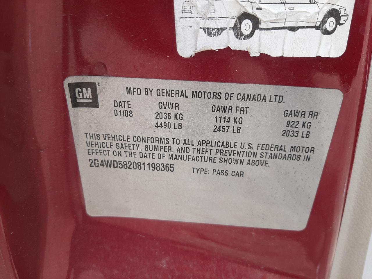 Photo 10 from auction – 2008 BUICK LACROSSE C with VIN 2G4WD582081198365
