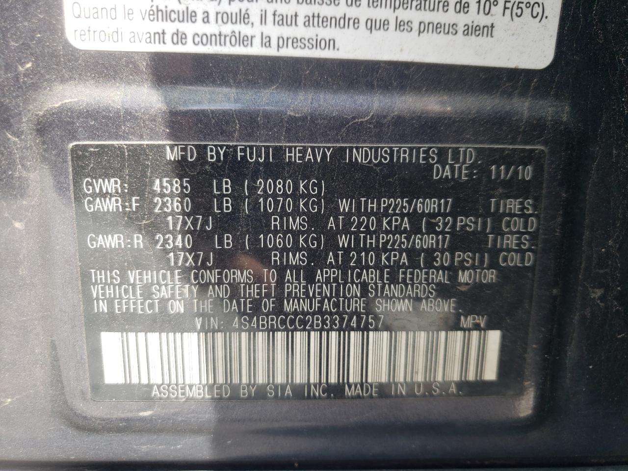 Снимка 10 от търг – 2011 SUBARU OUTBACK 2. с VIN 4S4BRCCC2B3374757