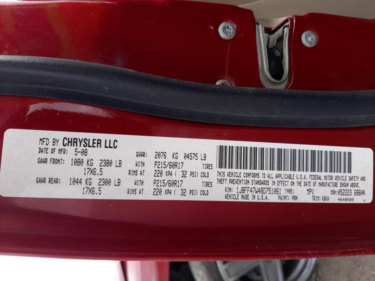 Photo 10 from auction – 2008 JEEP COMPASS SP with VIN 1J8FF47W48D751061