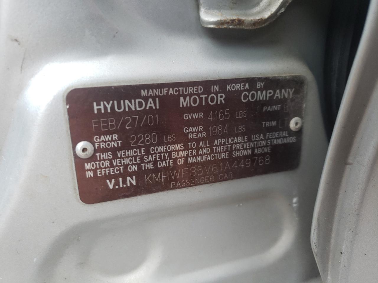 Photo 10 from auction – 2001 HYUNDAI SONATA GLS with VIN KMHWF35V61A449768