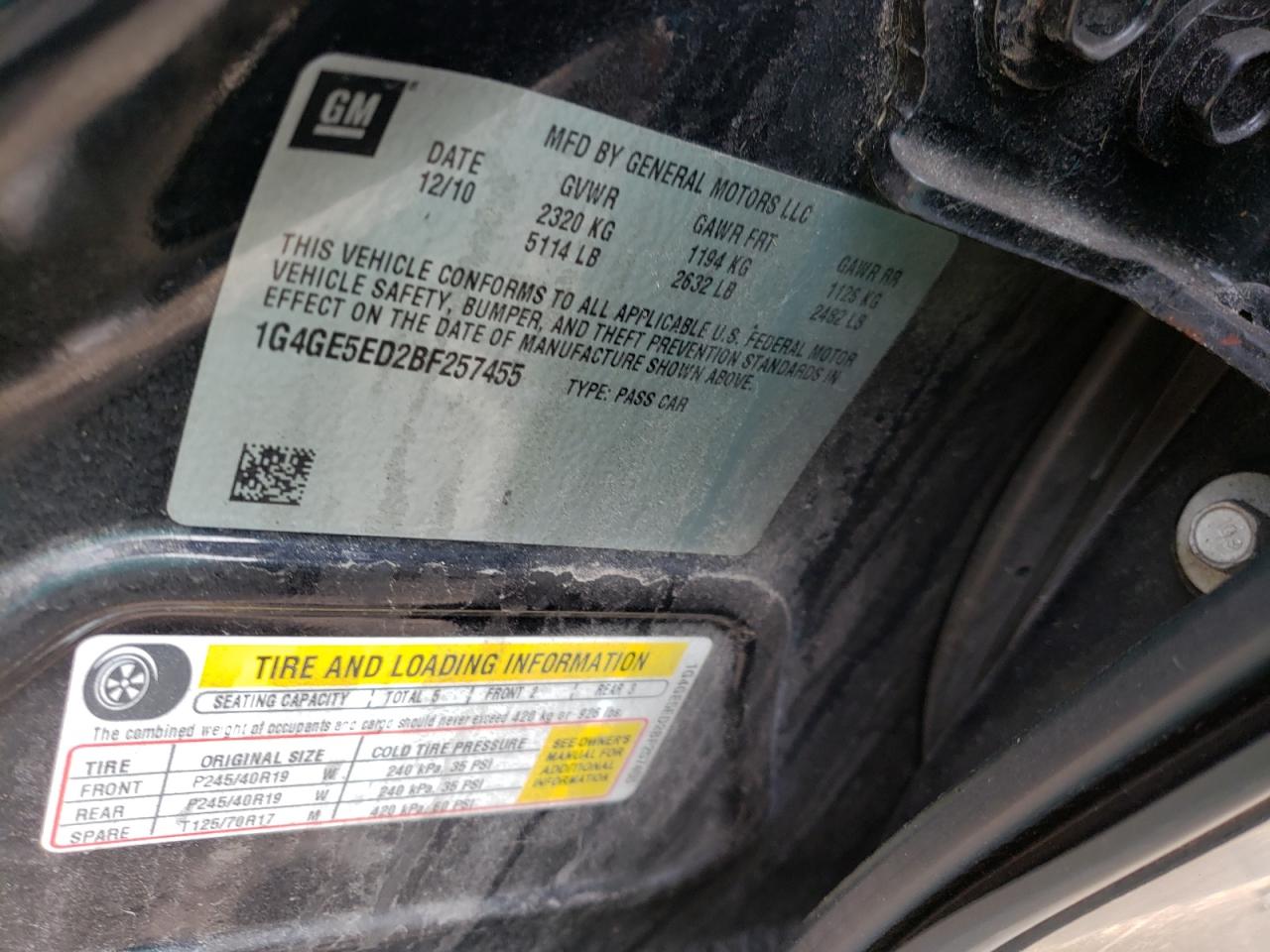 Photo 10 from auction – 2011 BUICK LACROSSE C with VIN 1G4GE5ED2BF257455