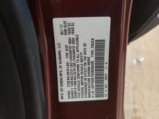 Photo 10 from auction – 2017 HONDA RIDGELINE with VIN 5FPYK3F74HB036409