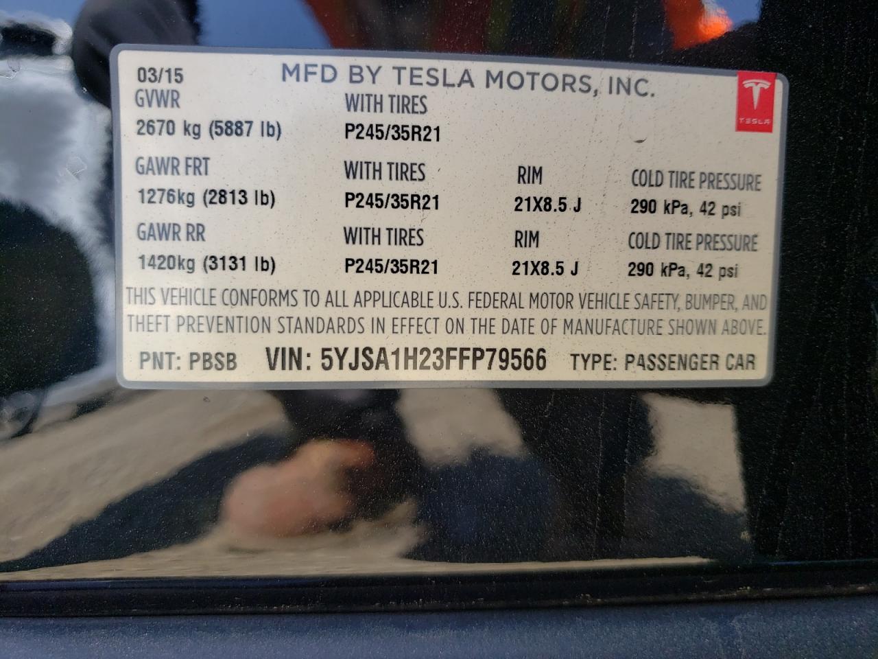 Photo 10 from auction – 2015 TESLA MODEL S 85 with VIN 5YJSA1H23FFP79566