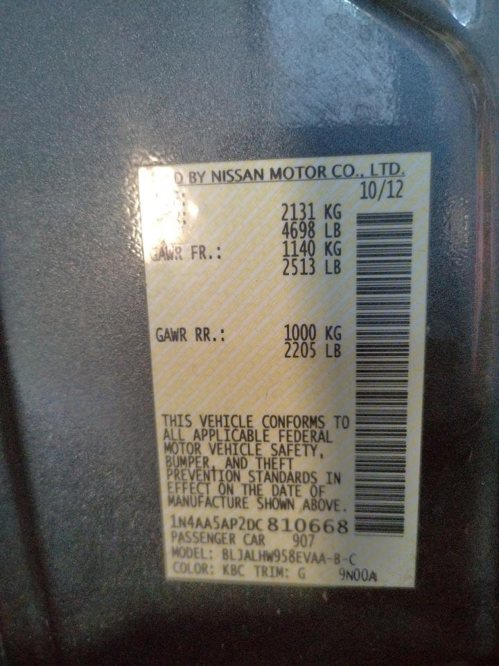 Photo 10 from auction – 2013 NISSAN MAXIMA S with VIN 1N4AA5AP2DC810668
