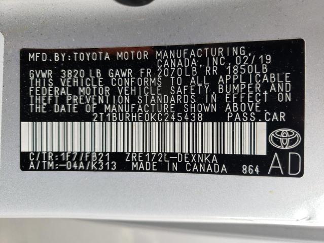 Photo 10 from auction – 2019 TOYOTA COROLLA L with VIN 2T1BURHE0KC245438