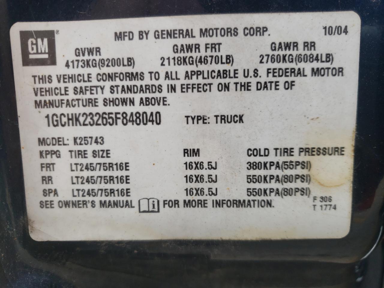 Photo 10 from auction – 2005 CHEVROLET SILVERADO with VIN 1GCHK23265F848040