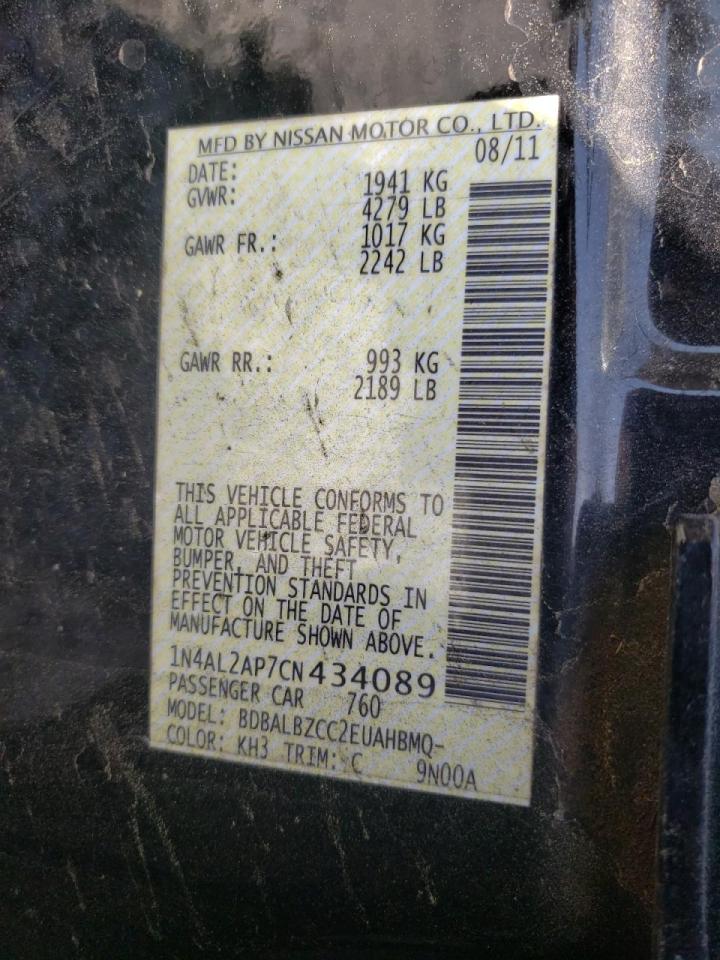 Photo 10 from auction – 2012 NISSAN ALTIMA BAS with VIN 1N4AL2AP7CN434089