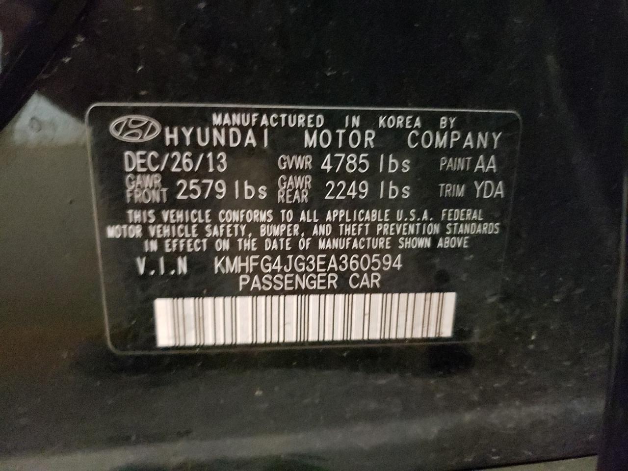Photo 10 from auction – 2014 HYUNDAI AZERA with VIN KMHFG4JG3EA360594