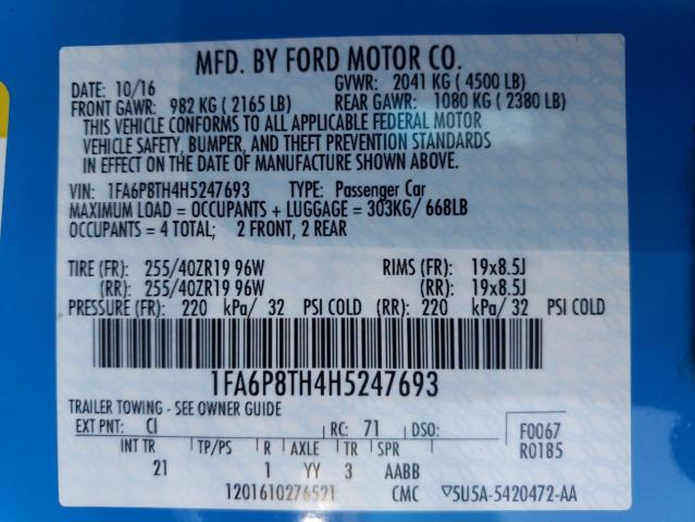 Photo 10 from auction – 2017 FORD MUSTANG with VIN 1FA6P8TH4H5247693