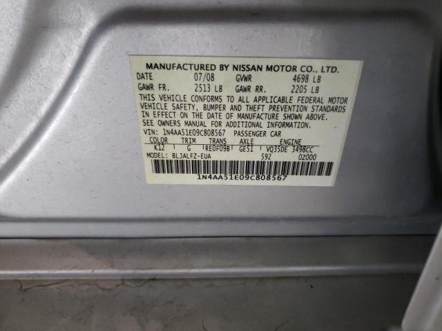 Photo 10 from auction – 2009 NISSAN MAXIMA S with VIN 1N4AA51E09C808567