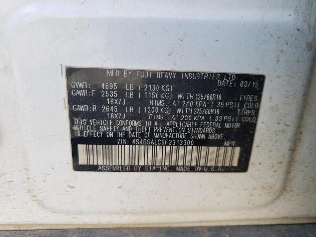 Photo 10 from auction – 2015 SUBARU OUTBACK 2. with VIN 4S4BSALC6F3313300