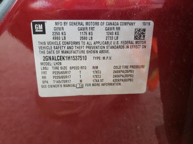 Photo 10 from auction – 2017 CHEVROLET EQUINOX LT with VIN 2GNALCEK1H1537510