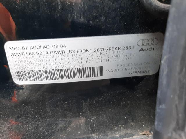Photo 10 from auction – 2005 AUDI A6 3.2 QUA with VIN WAUDT74F45N049998