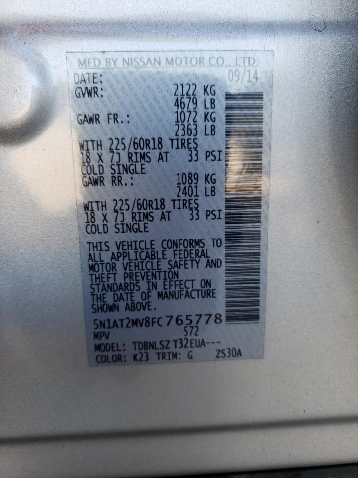 Photo 10 from auction – 2015 NISSAN ROGUE S with VIN 5N1AT2MV8FC765778