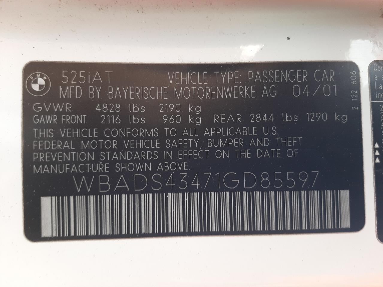 Photo 10 from auction – 2001 BMW 525 IT AUT with VIN WBADS43471GD85597