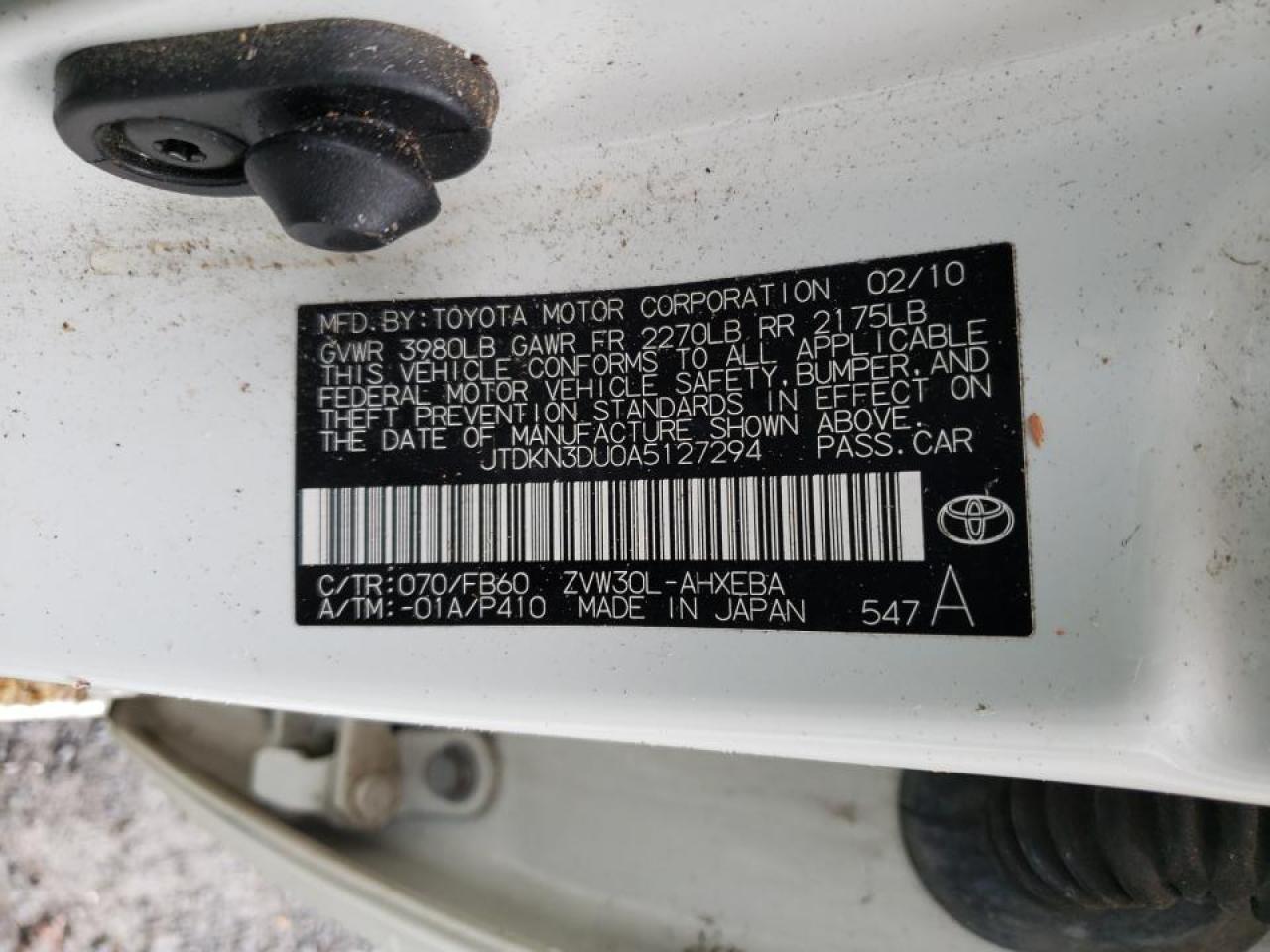 Photo 10 from auction – 2010 TOYOTA PRIUS with VIN JTDKN3DU0A5127294