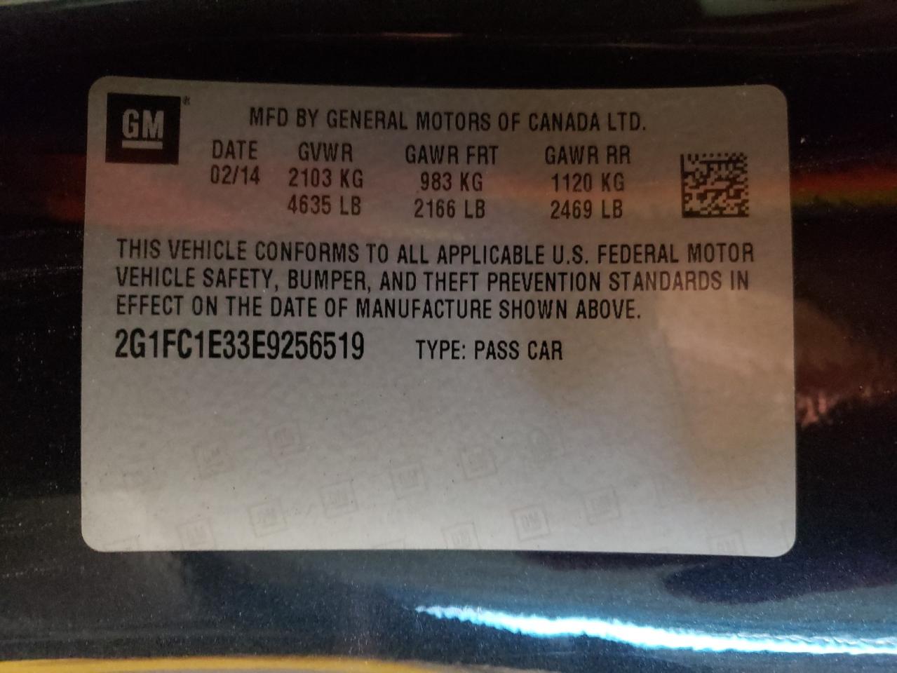 Photo 10 from auction – 2014 CHEVROLET CAMARO LT with VIN 2G1FC1E33E9256519