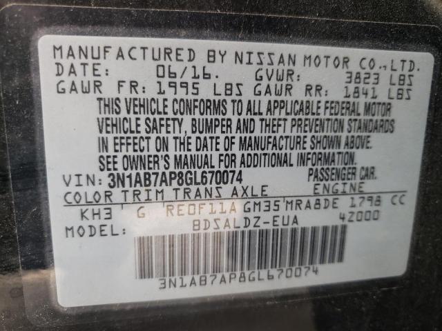 Photo 10 from auction – 2016 NISSAN SENTRA S with VIN 3N1AB7AP8GL670074