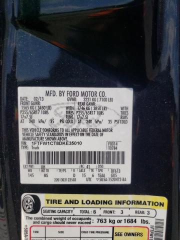 FORD F150 SUPER 2013 with VIN 1FTFW1CT8DKE35010 - Photo from auction