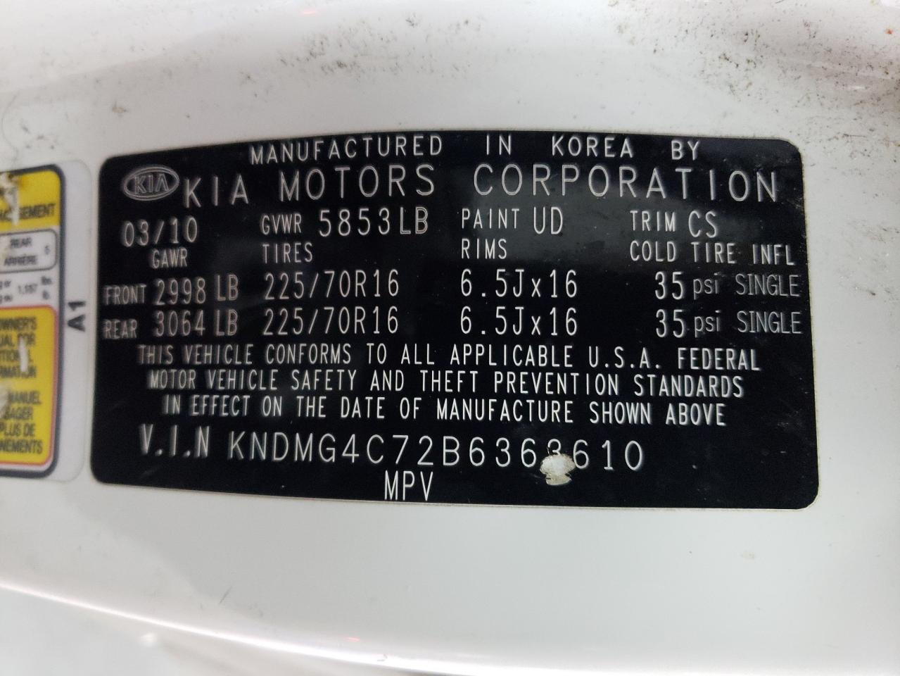 Photo 10 from auction – 2011 KIA SEDONA LX with VIN KNDMG4C72B6363610