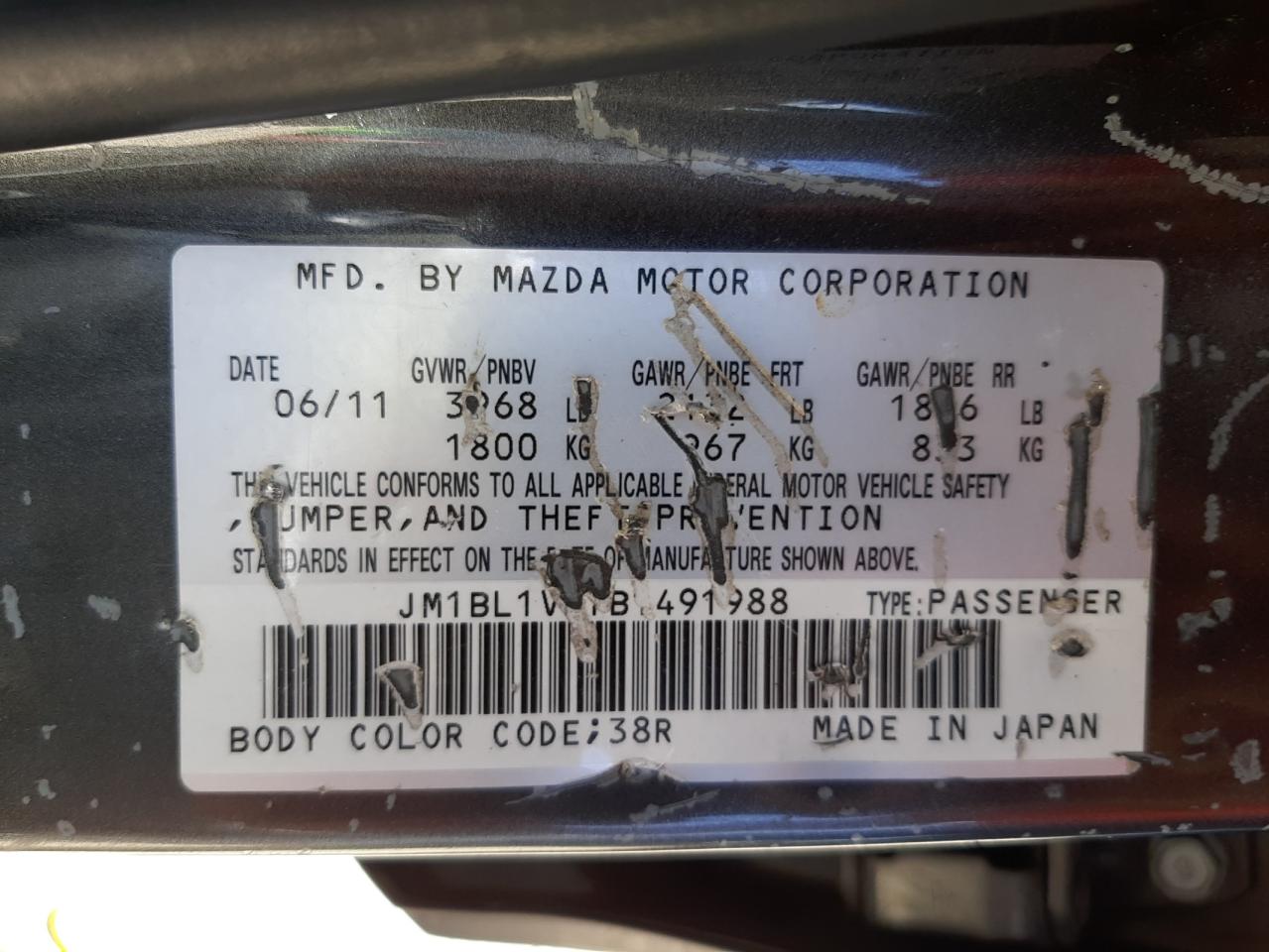 Photo 10 from auction – 2011 MAZDA 3 I with VIN JM1BL1VF7B1491988