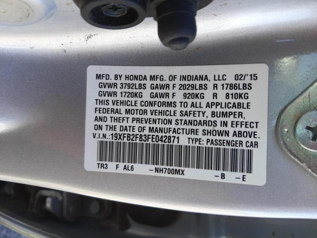 Photo 10 from auction – 2015 HONDA CIVIC EX with VIN 19XFB2F83FE042871