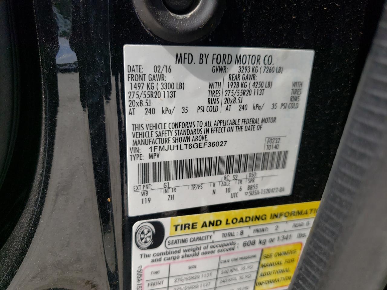 Photo 10 from auction – 2016 FORD EXPEDITION with VIN 1FMJU1LT6GEF36027