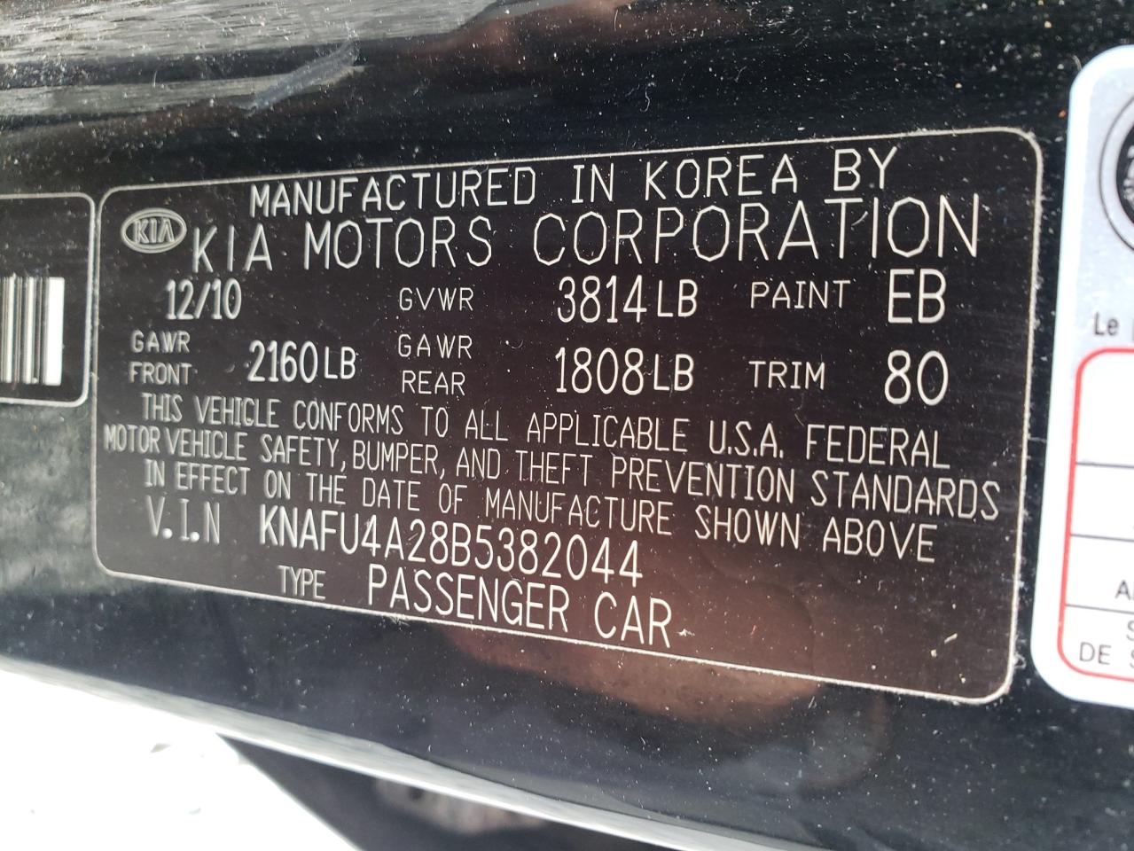 Фото 10 с аукциона – 2011 KIA FORTE EX с VIN KNAFU4A28B5382044