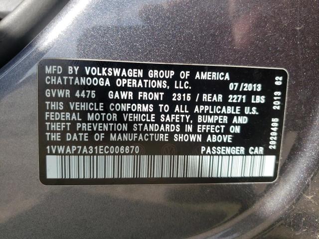 Photo 10 from auction – 2014 VOLKSWAGEN PASSAT S with VIN 1VWAP7A31EC006670