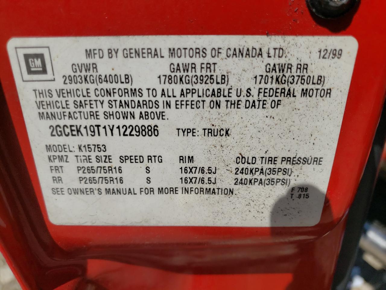 Photo 10 from auction – 2000 CHEVROLET SILVERADO with VIN 2GCEK19T1Y1229886