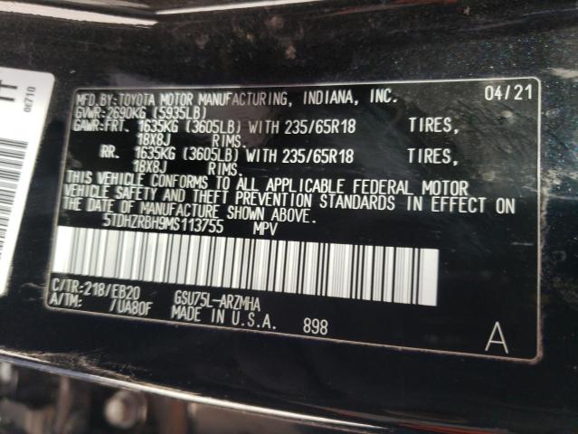 Photo 10 from auction – 2021 TOYOTA HIGHLANDER with VIN 5TDHZRBH9MS113755