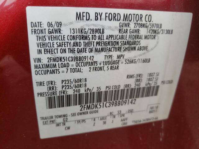 Photo 10 from auction – 2009 FORD FLEX SE with VIN 2FMDK51C39BB09142