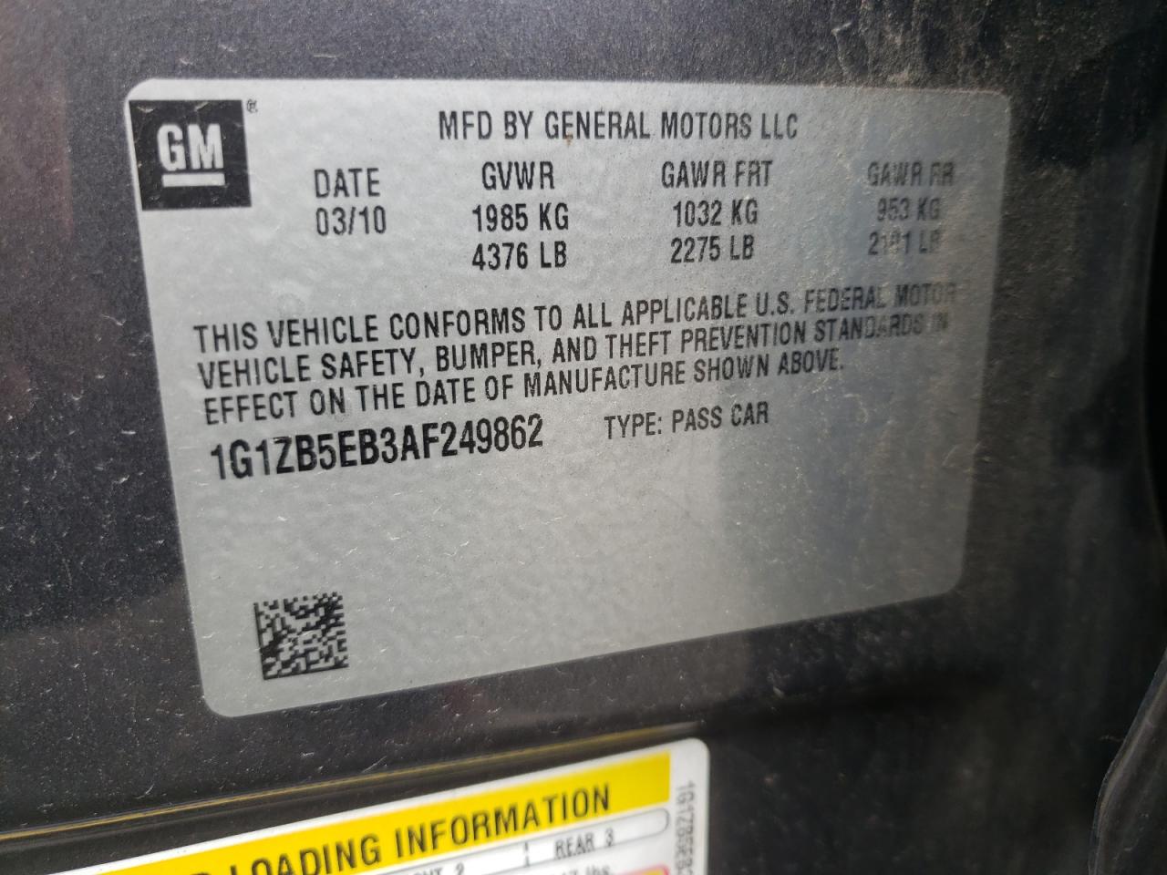 Photo 10 from auction – 2010 CHEVROLET MALIBU LS with VIN 1G1ZB5EB3AF249862