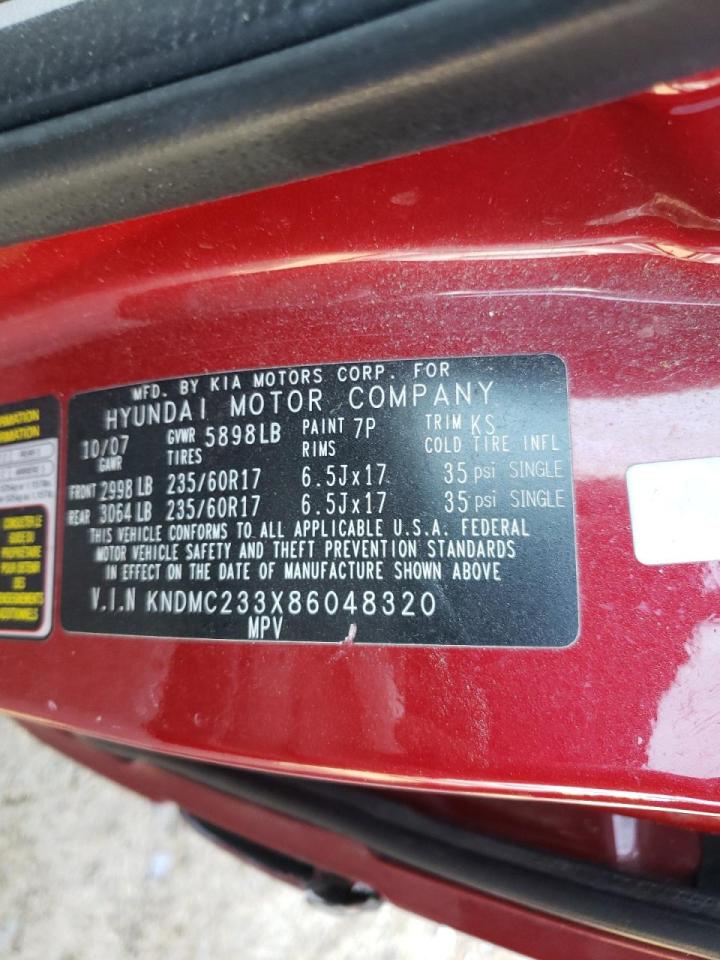 Photo 10 from auction – 2008 HYUNDAI ENTOURAGE with VIN KNDMC233X86048320
