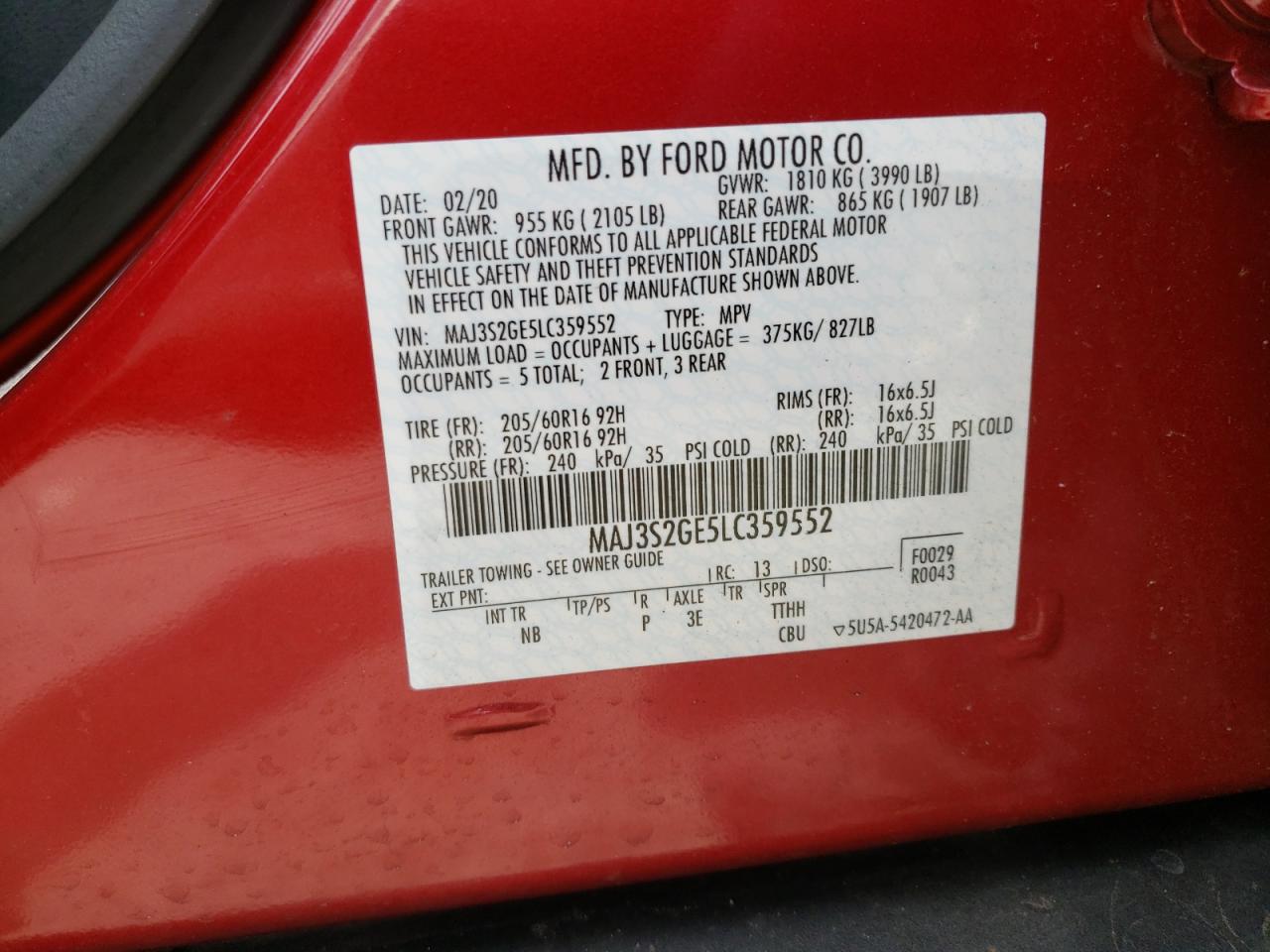 Photo 10 from auction – 2020 FORD ECOSPORT S with VIN MAJ3S2GE5LC359552