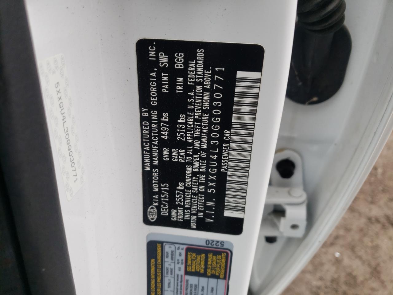 Photo 10 from auction – 2016 KIA OPTIMA EX with VIN 5XXGU4L30GG030771