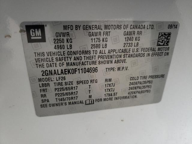 CHEVROLET EQUINOX LS 2015 with VIN 2GNALAEK0F1104696 - Photo from auction