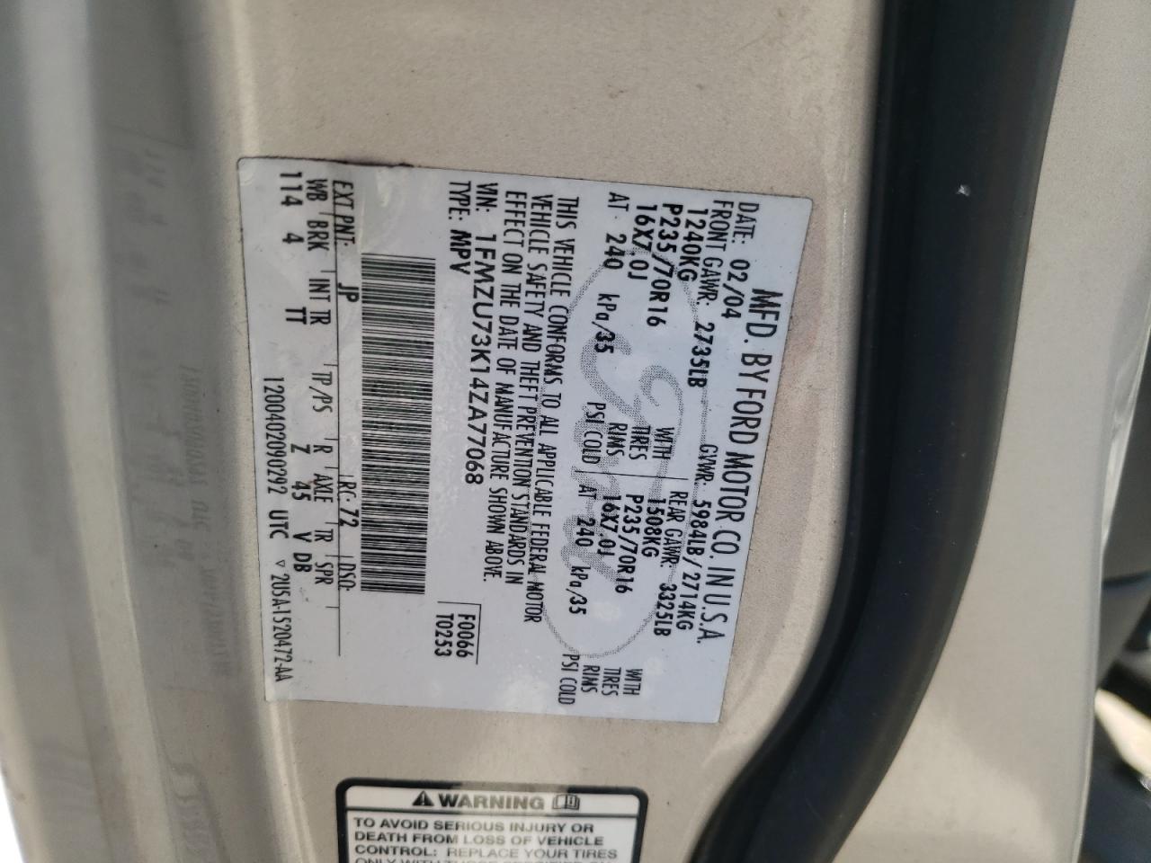 Photo 10 from auction – 2004 FORD EXPLORER X with VIN 1FMZU73K14ZA77068