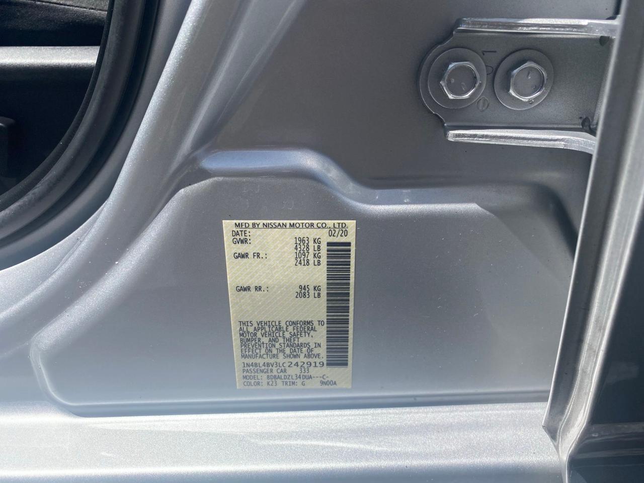 Photo 10 from auction – 2020 NISSAN ALTIMA S with VIN 1N4BL4BV3LC242919