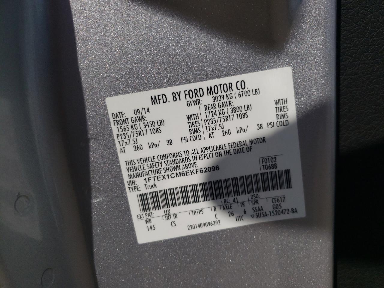 Photo 10 from auction – 2014 FORD F150 SUPER with VIN 1FTEX1CM6EKF62096
