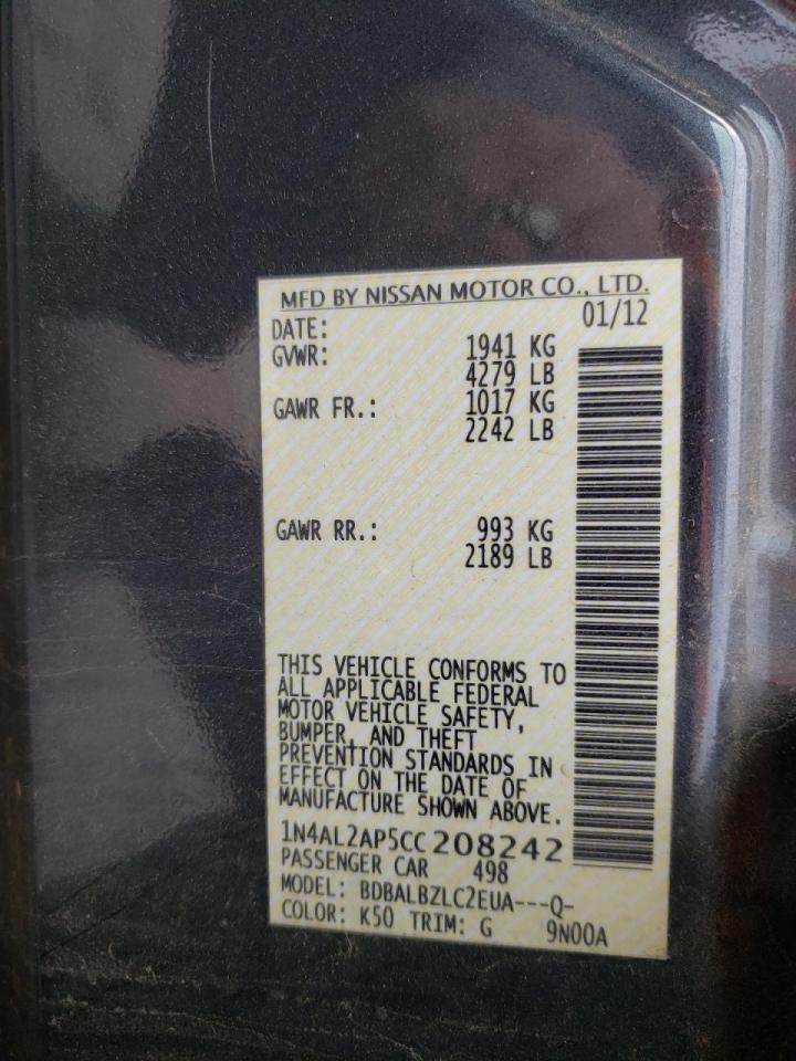 Photo 10 from auction – 2012 NISSAN ALTIMA BAS with VIN 1N4AL2AP5CC208242