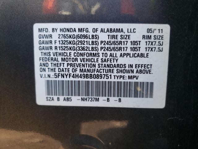 Photo 10 from auction – 2011 HONDA PILOT EX with VIN 5FNYF4H49BB089751