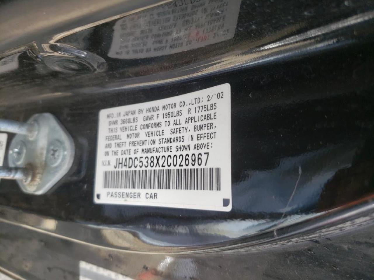 Photo 10 from auction – 2002 ACURA RSX with VIN JH4DC538X2C026967