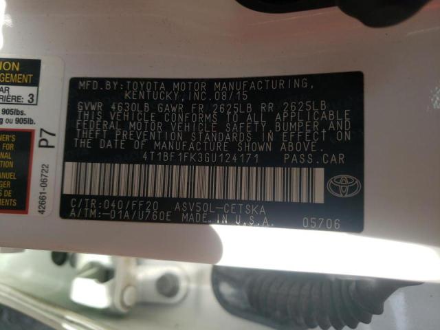 Photo 10 from auction – 2016 TOYOTA CAMRY LE with VIN 4T1BF1FK3GU124171