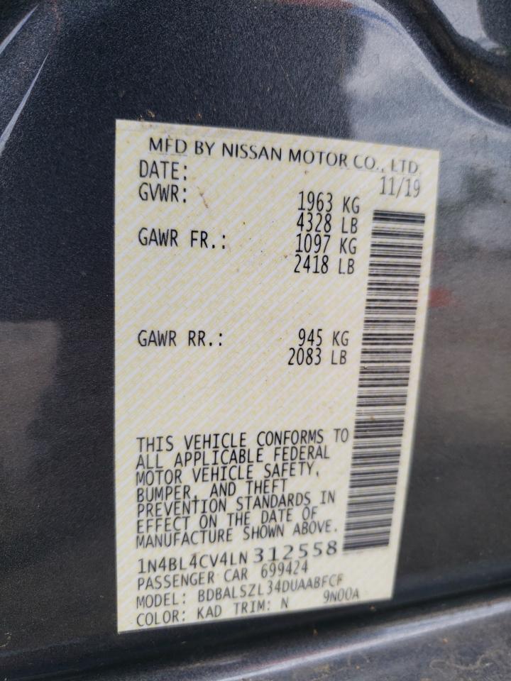 Photo 10 from auction – 2020 NISSAN ALTIMA SR with VIN 1N4BL4CV4LN312558