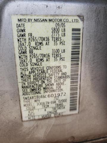 Photo 10 from auction – 2006 NISSAN PATHFINDER with VIN 5N1AR18U46C601972